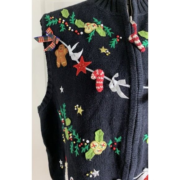 Vintage Planet & Company Woman 1X Christmas Sweater Vest Full Zip Santa - Picture 7 of 16
